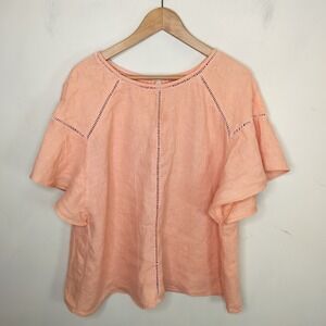 Symple NYC Linen Shirt Top Flutter Sleeve